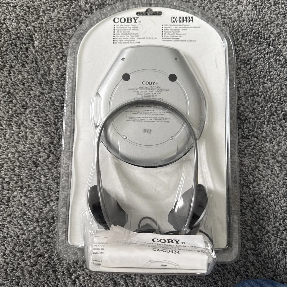 Coby Portable CD Player Headphones CX-CD434 AM/FM STEREO Bass Boost  SEALED New - Image 2 of 4