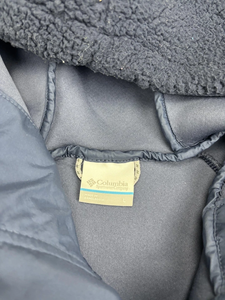 Chaqueta Columbia para mujer grande azul marino Sherpa polar con capucha cremallera completa bolsillos cálida Foto 3 de 4
