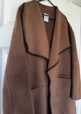 Women’s Brown Blanket Stitch Waterfall Wool Long Wrap Coat Size M