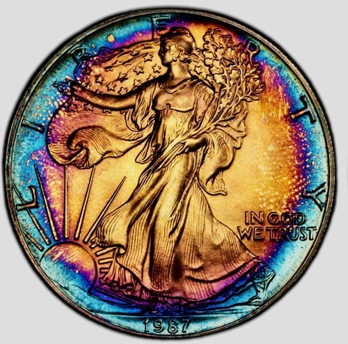 1987 American silver eagle  PCGS MS68 (MONSTER DOUBLE SIDED TONER)