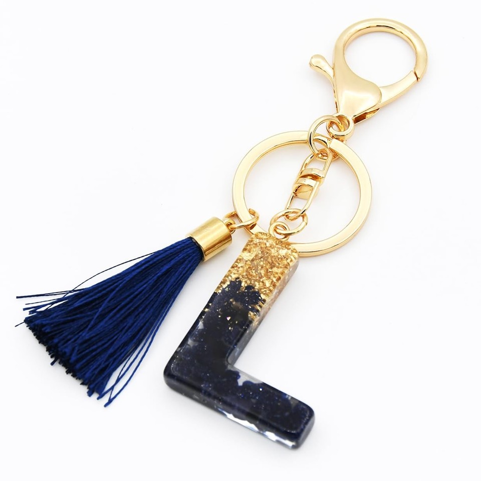 Meitesti Dark Blue Tassel Keychain 26 Initial Letter Keyring Gift ...