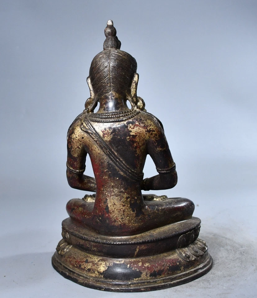 10.2" Old Fashioned Buddhism Bronze Gilt Amitabha Longevity Buddha Buddha Statue - Image 4 of 4