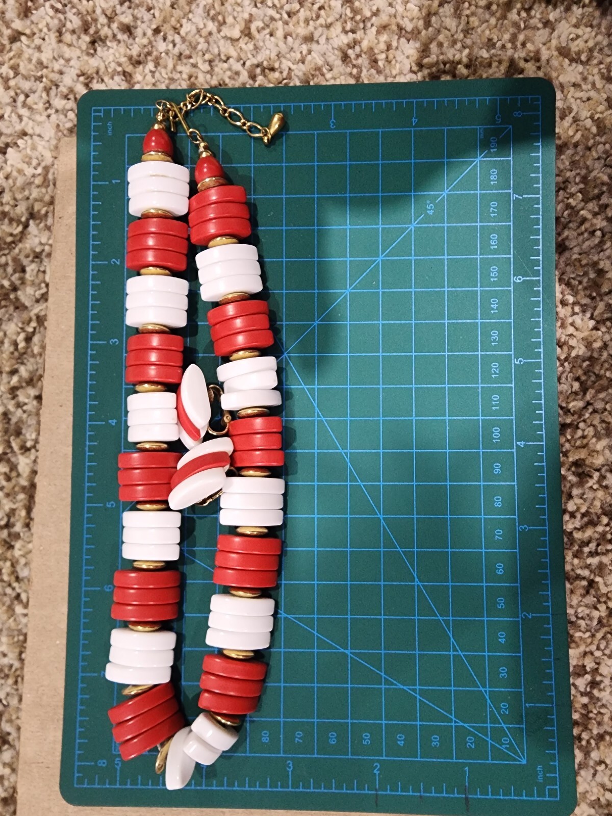 Vintage Set WHITE & RED Rectangular Shape Tile Ne… - image 12