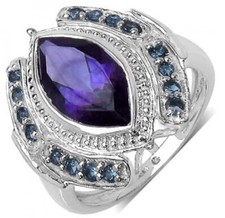 Womens White Gold Rhodium Finish 6  Topaz  Amethyst Designer Ring