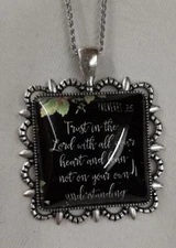 Lovely Trust in the Lord with All Your HearScallop Rim Square Silvertn Necklace