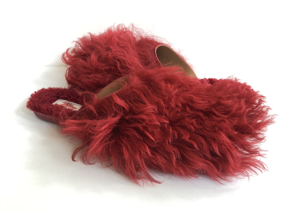 UGG X MOLLY GODDARD DEEP RED CURLY SHEARLING SANDALS US 6