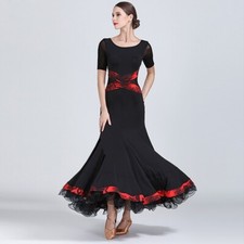 NEW Latin Ballroom Dance Dress Modern Salsa Waltz Standard Long Dress C106 Black