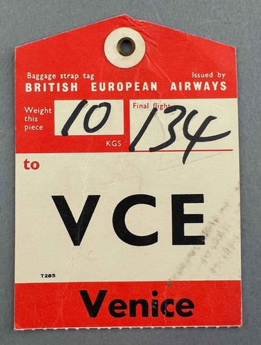BEA BRITISH EUROPEAN AIRWAYS VCE VENICE AIRLINE BAG TAG LUGGAGE BAGGAGE LABEL - Picture 2 of 2