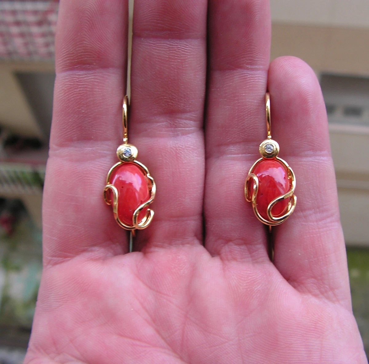 Southwest Style Sterling Silver Nacre Dangle Earrings Coral Red