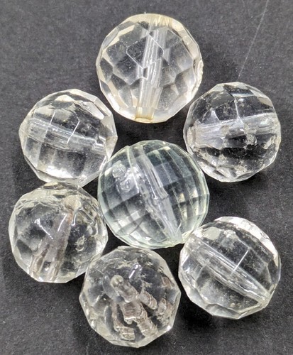 Vintage Glass Cut Crystal Beads Transparent 14 Gram Faceted 7pc 14mm C25-312