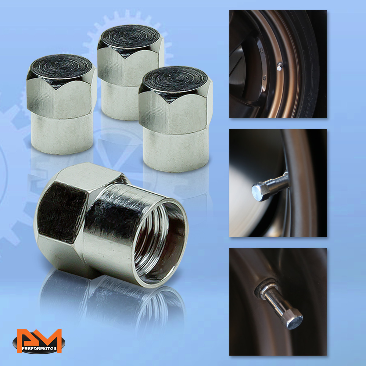 4 Pcs Silver Aluminum Tires Stem Caps Hex Flat Top Wheel Air Valve Dust
