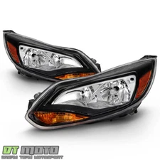 2012-2014 Ford Focus Black Headlights Halogen Headlamps Replacement Left+Right