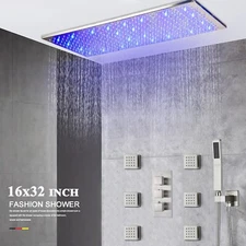 Thermostatic Shower Faucet Set 16"X32" LED Rain Shower Head Combo Massage System