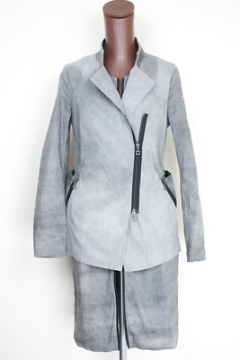 Sarah Pasini Womens Dress Jacket Suit Set 1 Gray Dip Dye Full Zip Linen Blend 