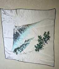 Vintage Small Japanese Mount Fuji Silk Scarf Pre-owned
