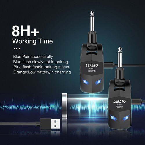 LEKATO Wireless Guitar Transmitter Receiver Audio System 2.4Ghz ISM 4 Channel - Picture 4 of 11