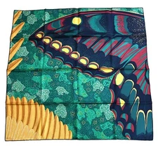 Hermes Scarf L'Esprit de la Foret 90 cm silk green yellow Carre forest butterfly