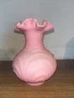 Fenton Art Glass Vase With Drapery Motif Pink Rose Satin Ruffle Edge