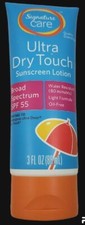 signature care sunscreen lotion SPF 55 WATER RESITANT 80 OIL FREE 3 oz.