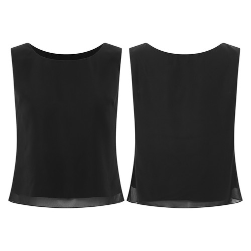 Women Elegant Chiffon Tank Top Round Neck Sleeveless Solid Color Casual T-Shirt - Picture 18 of 71