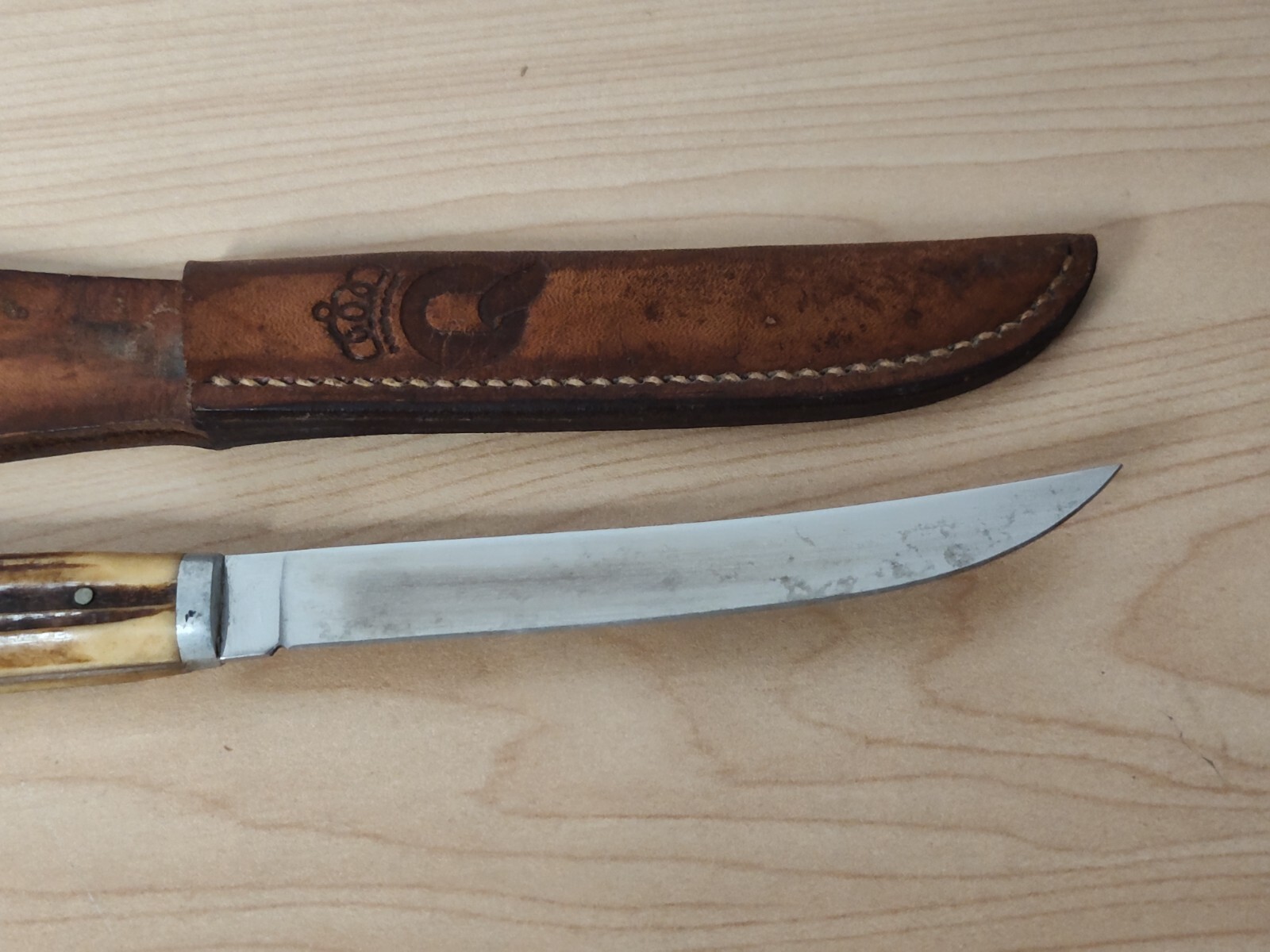 Vintage Queen Steel Fixed Blade Knife With Original Leather Sheath