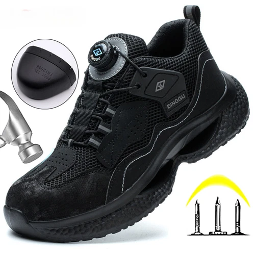 Herren Drehknöpfe Sicherheitsschuhe Stahlkappe Pannensicher Turnschuhe Schutz - Bild 1 von 23