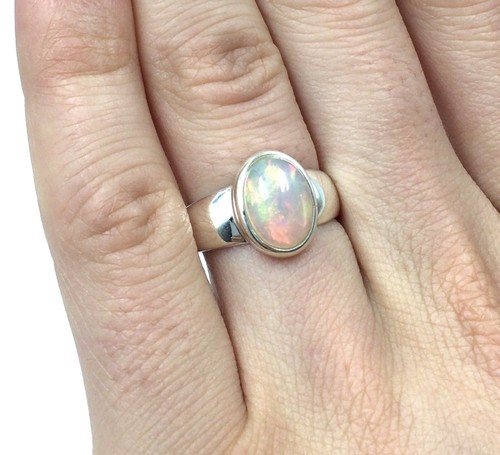 925 Sterling Silber Ring 3.79ct Opal oval Band Ring tolles Feuer 19.1mm / 60 - Picture 6 of 14