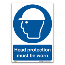 Head protection must be worn Sign -  Mandatory Safety Clothing PPE Construction