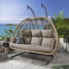 Quatropi XL Garden Hanging Hammock Chair - Grey Outdoor Bamboo Rattan