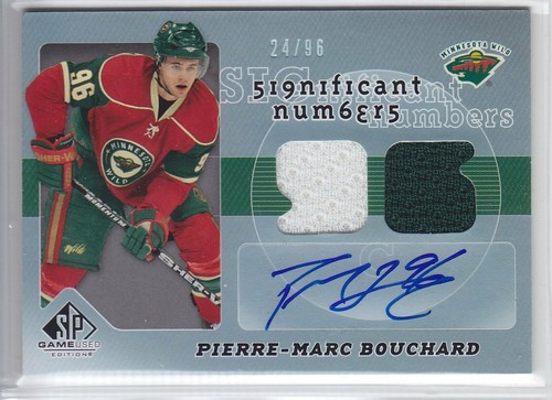 2008-09 UD SP GAME USED PIERRE BOUCHARD /96 AUTO JERSEY SIGNIFICANT NUMBERS Wild