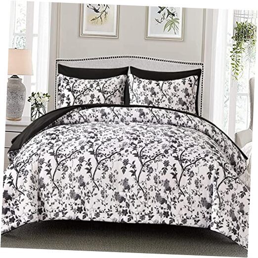 Comforter Set for Bed -7 Pieces Bed in a Bag Soft Microfiber Bed Queen Black
