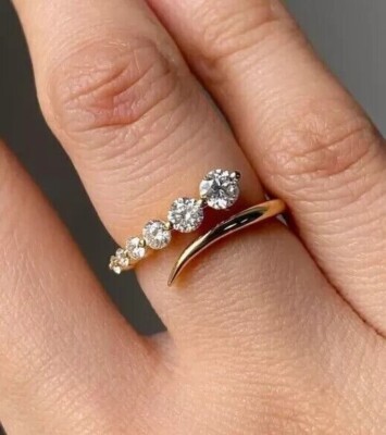Women's Adjustable Ring 2Ct Round Cut Simulated Diamond 14K Yellow Gold Finish