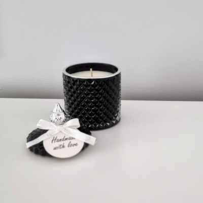 Schwarz & Silber Diamant Luxus Kerzenglas Geschenkset - Spa Winter & frischer Duft 