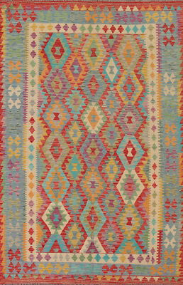 Geometric Kilim Rugs Wool Traditional Kelim Carpets 7x10 ft