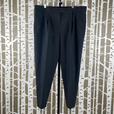 Tory Burch Wool Flannel Pleated Cropped Tapered Dress Pants Charcoal Gray XL