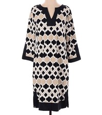 Charter Club Dress Shirt Sheath Black Cream V Neck 3/4 Sleeves Size Small