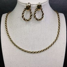 Vintage TRIFAR Necklace And Matching Earrings Rope Chain With Black Cord. 13-128