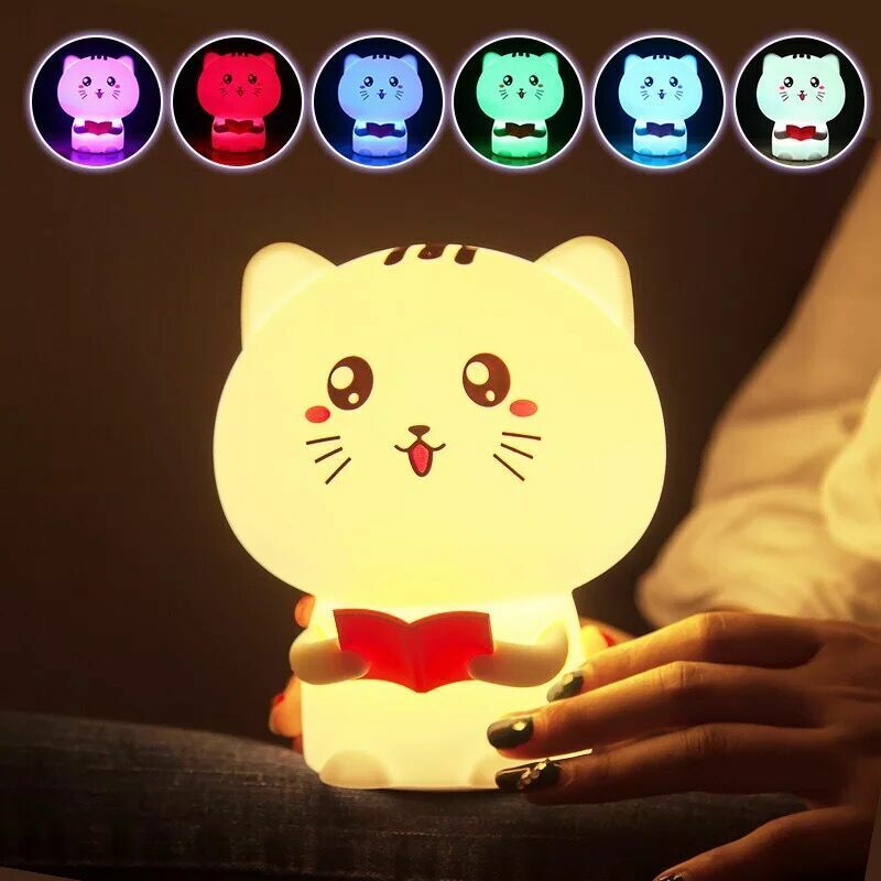 Cat Silicone Nursery Night Light,16 Color, Rechargeable +++Free Shipping