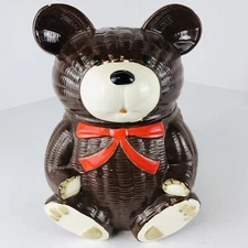 Vintage 70’s OTAGIRI Bear Ceramic Cookie Jar 10" Lidded Pot JAPAN Adorable