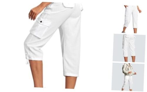 Capri Pants for Women Breathable UPF 50+ Womens Cargo Capris for Large White