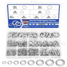 555Pcs External Tooth M2.5/M3/M4/M5/M6/M8/M10, Washers-Silver