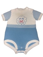 Vintage 1980 s Toddler Time JCPenney 18-23 Lbs Knit Lion Blue Stripe One Piece