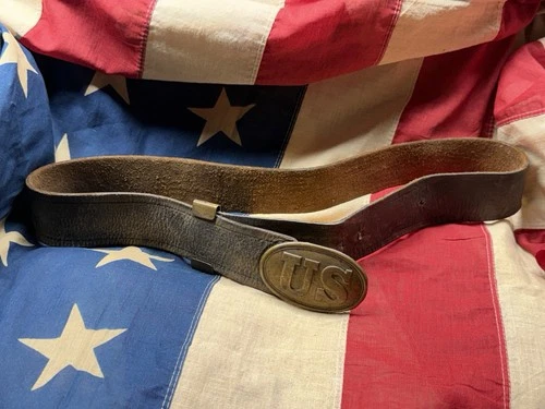 U.S. Civil War Enlisted Soldier Waist Belt & Oval “US” Buckle – Original Leather