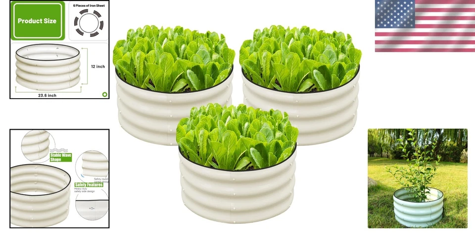 Прочный круглый оцинкованный металлический ящик для рассады 3 шт. 2x2 фута в комплекте для садоводства на открытом воздухе - Изображение 2 из 4