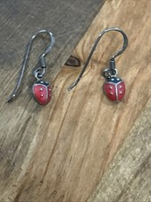 Sterling Silver Ladybug Lady Bird Beetle Dangle Earrings 1.99 Grams