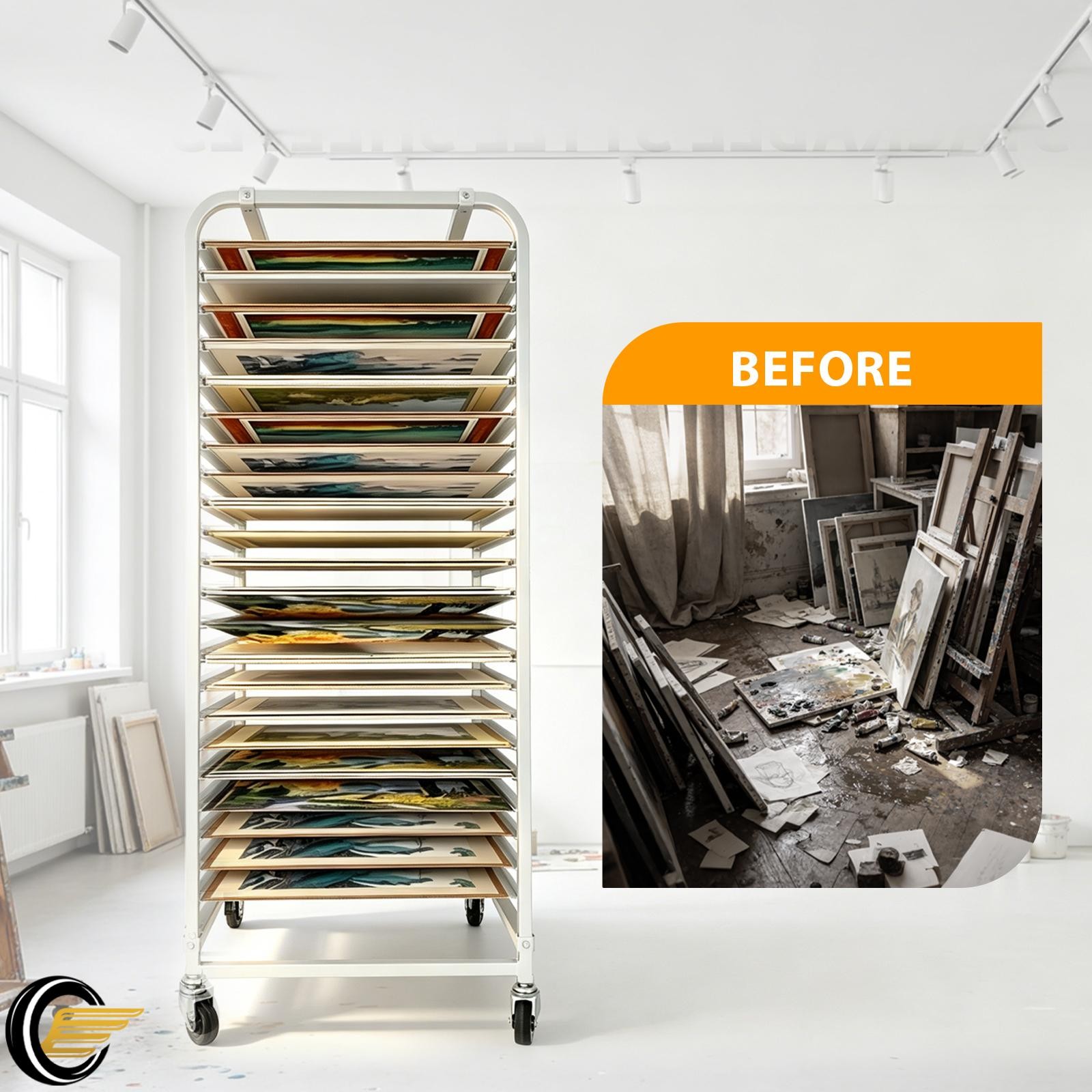 Adjustable Art Drying Rack, Mobile Paint Rack w/ 4 Wheels, For School Art Studio