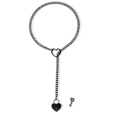Sroyte Women's Stainless Steel Heart O-Ring Adjustable 31" Black heart lock