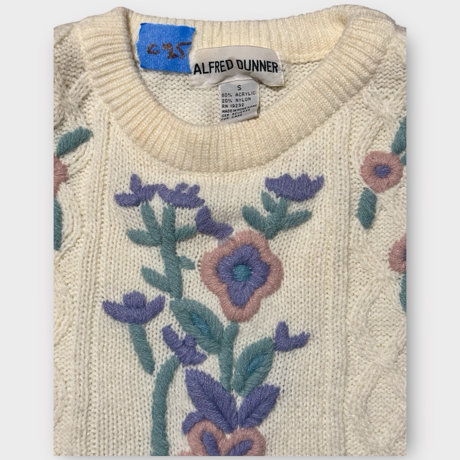 Vintage Alfred Dunner Women Small L/S Sweater White Embroidered Flowers Comfort image 3