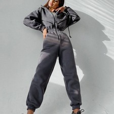 Womens 2 Piece Sweatsuit Zip Up Hoodie Drawstring Pants Lounge Set S-XL