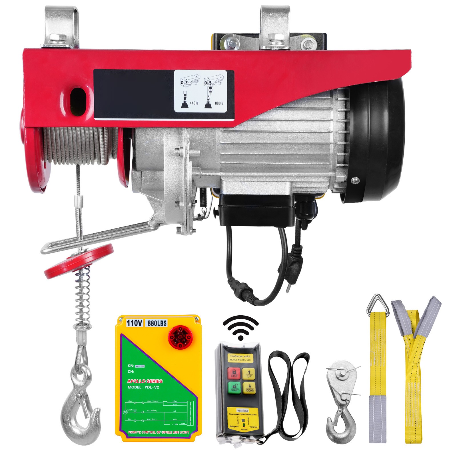 Uimoso Electric Hoist 880lbs Crane Winch with Wireless Remote Control 850W 110V